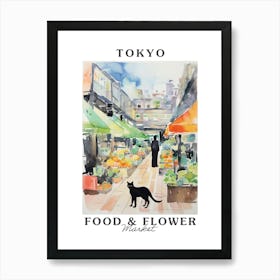 Food Market With Cats In Tokyo 3 Poster Art Print