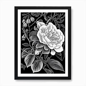 Camellia Wildflower Linocut Art Print