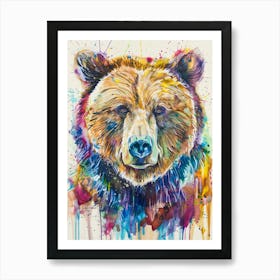 Grizzly Bear Colourful Watercolour 2 Art Print