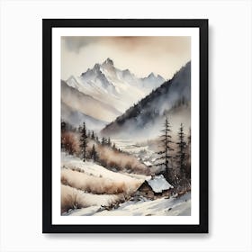 Vintage Muted Winter Mountain Landscape (11) Art Print