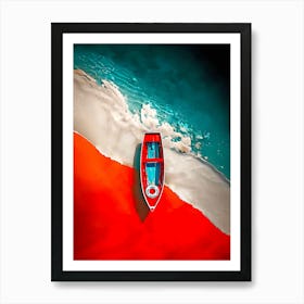 Red Boat On The Beach Art Print