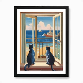 Two Cats Looking Out The Window Art Print