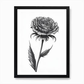 A Carnation In Black White Line Art Vertical Composition 35 Art Print