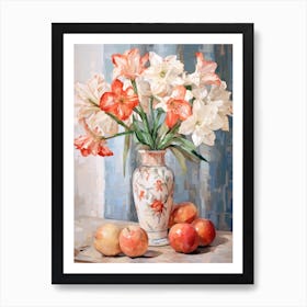 Amaryllis Flower And Peaches Still Life Painting 4 Dreamy Art Print