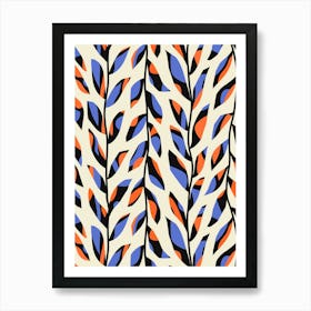 Climbing Paper Cut Leafy Vine - Blue, Orange, Cream, Black Art Print