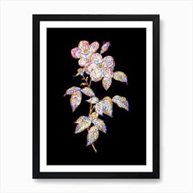 Stained Glass Tea Scented Roses Bloom Mosaic Botanical Illustration on Black Art Print