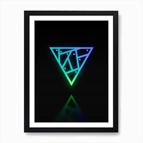 Neon Blue and Green Abstract Geometric Glyph on Black n.0044 Art Print