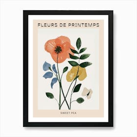 Spring Floral French Poster  Sweet Pea 1 Art Print