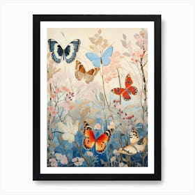 Icy Butterfly Scene Japanese Style Painting Art Print