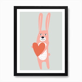 Bunny With Heart Neutral Kids Art Print