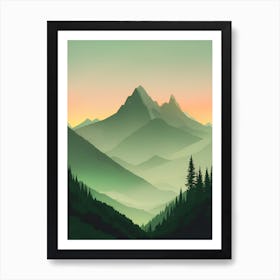 Misty Mountains Vertical Composition In Green Tone 40 Art Print