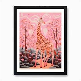 Pink Giraffe & Plants 2 Art Print