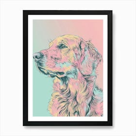 Flat Coated Retriever Dog Pastel Line Watercolour Illustration  1 Art Print