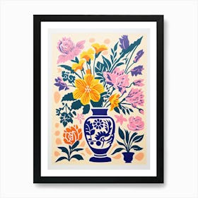 Colourful Flower Still Life Risograph Style 37 Art Print