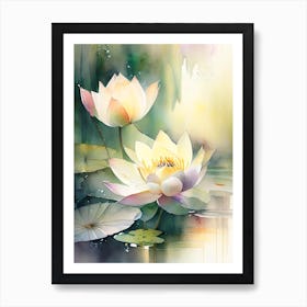 Lotus Flowers In Park Storybook Watercolour 2 Art Print