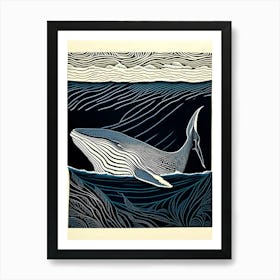 Vintage Whale Linocut 2 Art Print