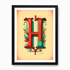 H, Letter, Alphabet Vintage Sketch 1 Art Print