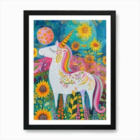 Unicorn In A Sunflower Field Brushstrokes 1 Art Print