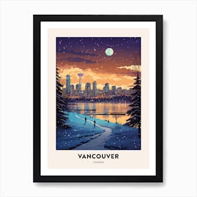 Winter Night  Travel Poster Vancouver Canada 1 Art Print