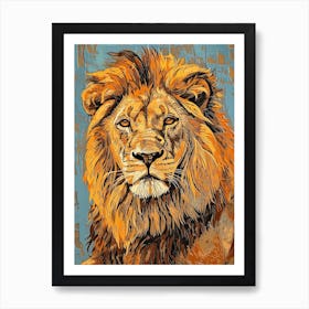 African Lion Relief Illustration Portrait 2 Art Print