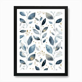 Blue And Gold Leaves 9 Art Print