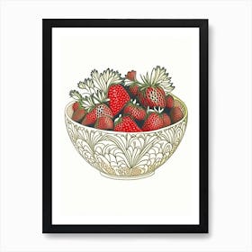 Bowl Of Strawberries, Fruit, William Morris Inspired Art Print