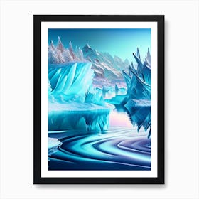 Frozen Landscapes With Icy Water Formations, Waterscape Holographic 2 Art Print