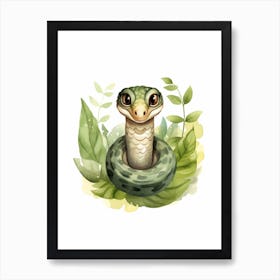 Watercolour Jungle Animal Baby Anaconda 2 Art Print