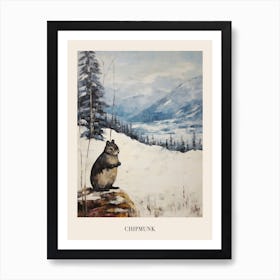 Vintage Winter Animal Painting Poster Chipmunk 4 Art Print