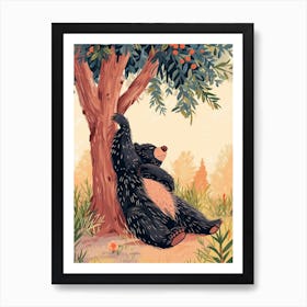 Sloth Bear Scratching Its Back Against A Tree Storybook Illustration 4 Art Print