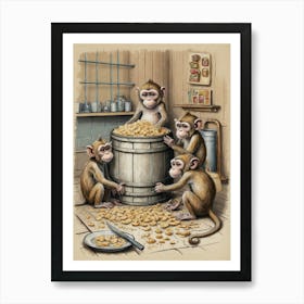 Monkeys In The Barrel Art Print