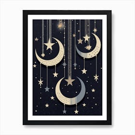 Moon And Stars Boho Celestial 4 Art Print
