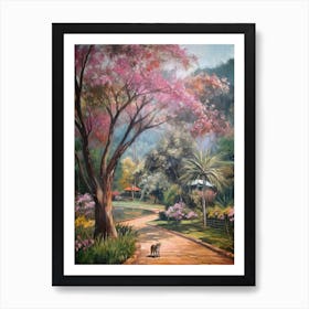 Painting Of A Cat In Royal Botanic Gardens, Kandy Sri Lanka In The Style Of Impressionism 03 Art Print