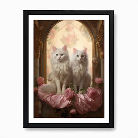 Two Medieval White Cats Pink Blush 2 Art Print