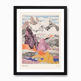 Cho Oyu Nepal 1 Colourful Mountain Illustration Poster Art Print