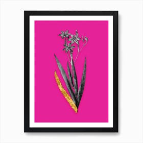 Vintage Blackberry Lily Black and White Gold Leaf Floral Art on Hot Pink n.0483 Art Print