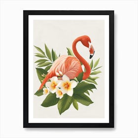 Jamess Flamingo And Plumeria Minimalist Illustration 2 Art Print