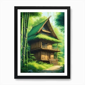 Bamboo House In The Forest Art Print