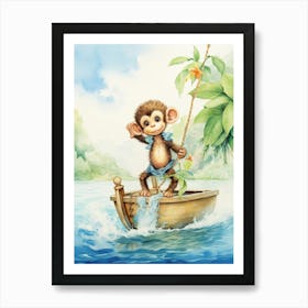 Monkey Painting Sailing Watercolour 2 Art Print