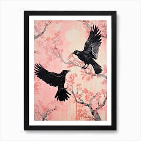 Vintage Japanese Inspired Bird Print Raven 2 Art Print