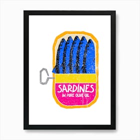 Blue Pink Yellow Sardines Riso Art Art Print