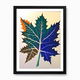 Maple Leaf Colourful Abstract Linocut Art Print