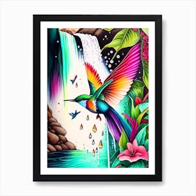Hummingbird And Waterfall Marker Art Art Print