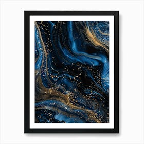 Abstract Blue And Gold Painting 3 Art Print