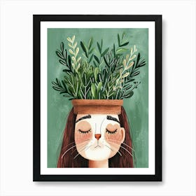 Cat With Plants On Her Head Art Print