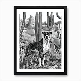 Drawing Of A Dog In Desert Botanical Garden, Usa In The Style Of Black And White Colouring Pages Line Art 02 Art Print