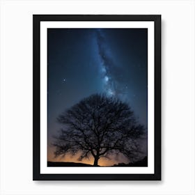 Lone Tree At Night almost sunrise Art Print