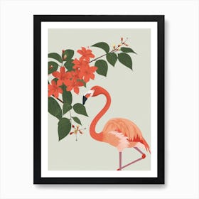 American Flamingo And Bougainvillea Minimalist Illustration 3 Art Print