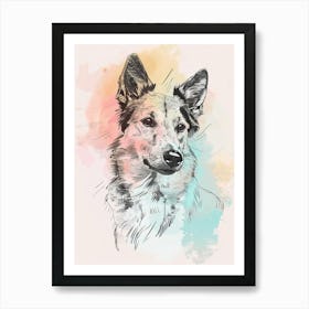 Collie Dog Pastel Line Illustration  2 Art Print