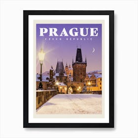 Prague Czech Snow Travel Poster Art Print